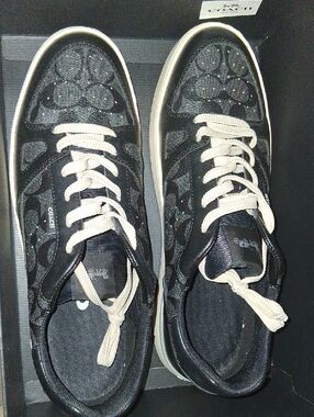Coach Black Signature Low-Top Sneakers with Cream Laces